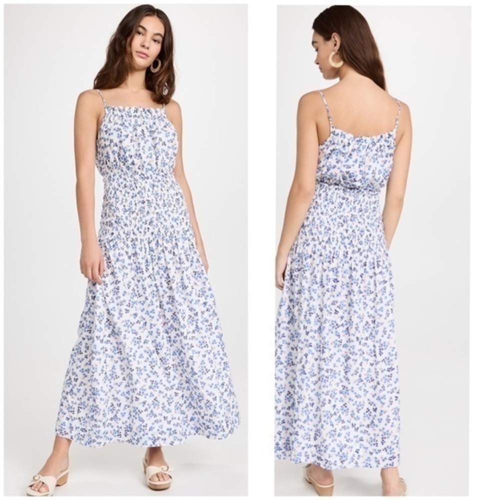 Sundry Ditzy Floral Smocked Maxi Dress in Serenity White & Blue NWT Womens Med